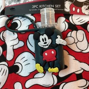 SALE - 2 Kitchen Towels and Hand sanitizer with silicone Mickey!